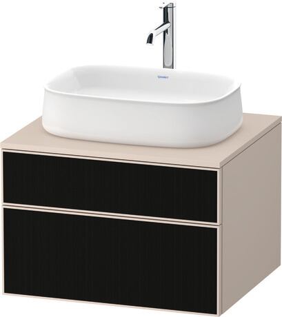 Console vanity unit wall-mounted, ZE4820063830000 Front: Black line structure, Glass, Corpus: taupe Super Matt, Decor, Console: taupe Super Matt, Decor