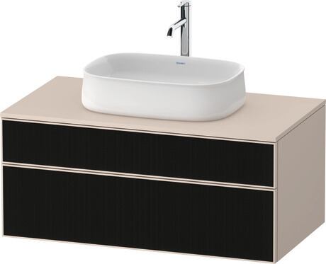 Console vanity unit wall-mounted, ZE4821063830000 Front: Black line structure, Glass, Corpus: taupe Super Matt, Decor, Console: taupe Super Matt, Decor