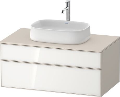 Mueble bajo lavabo para encimera, ZE4821064830E00 Frente: Blanco, Cristal, Cuerpo: Taupe Supermate, Decoración, Encimera: Taupe Supermate, Decoración, Distribución interior Integrado/a