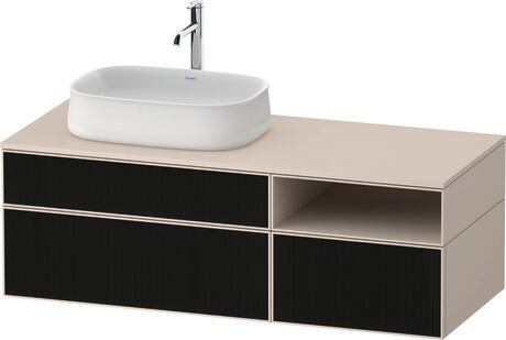 Console vanity unit wall-mounted, ZE4828063830000 Front: Black line structure, Glass, Corpus: taupe Super Matt, Decor, Console: taupe Super Matt, Decor