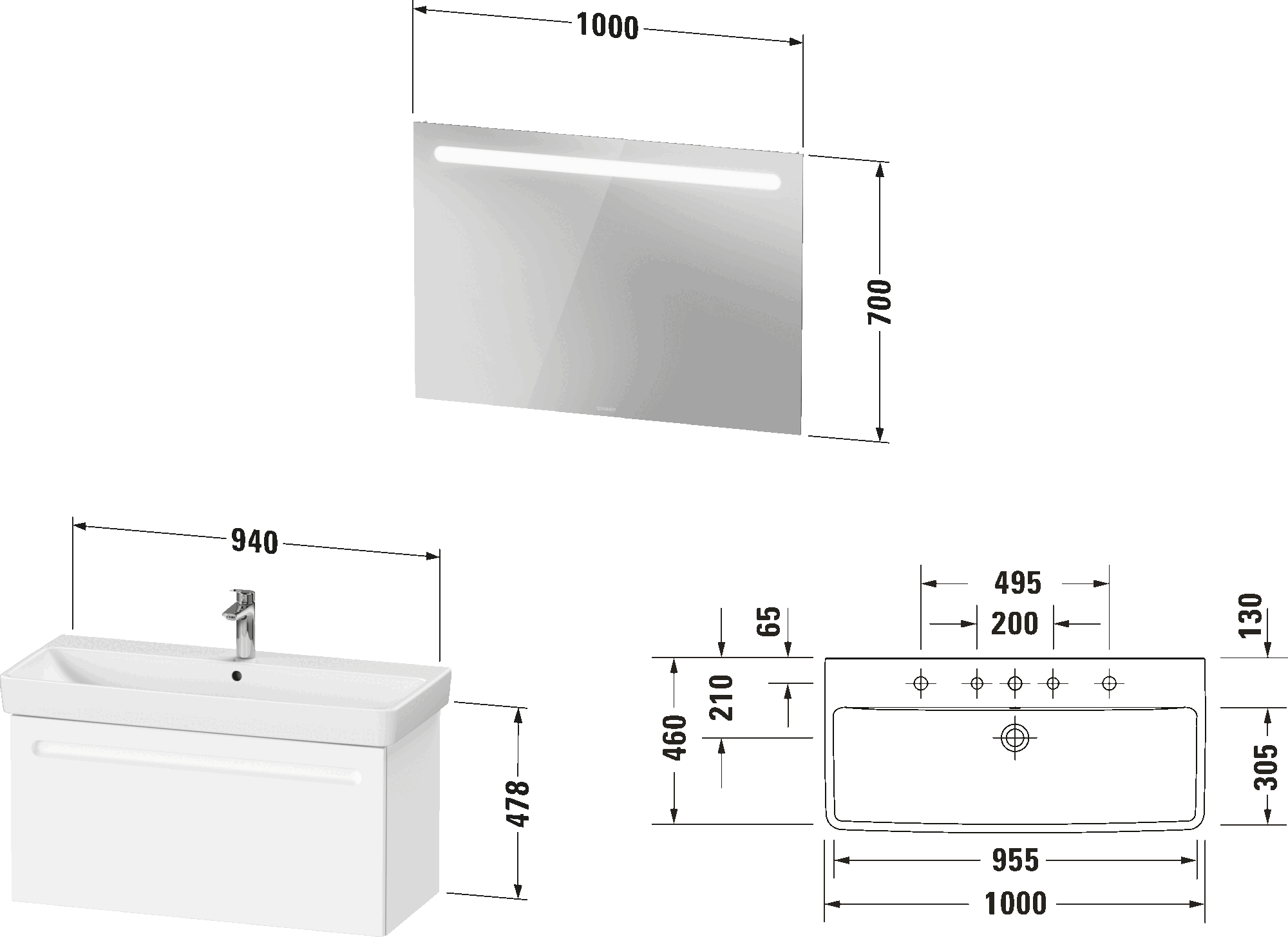 Möbelwaschtisch mit Waschtischunterbau und Spiegel, N10183