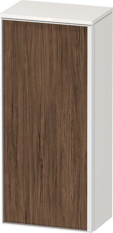 Semi-tall cabinet, VT1355L2122601W Hinge position: Left, Front: Walnut dark Matt, Decor, Corpus: White High Gloss, Decor, Handle White aluminum