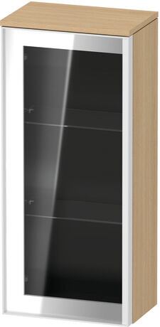 Semi-tall cabinet, VT1357L3030701W Hinge position: Left, Front: Parsol grey, Corpus: Natural oak Matt, Decor, Handle White aluminum