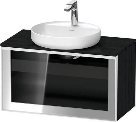 Console vanity unit wall-mounted, VT479001616601W Front: Parsol grey, Corpus: Black oak Matt, Decor, Console: Black oak Matt, Decor, Handle White, Interior lighting: Integrated