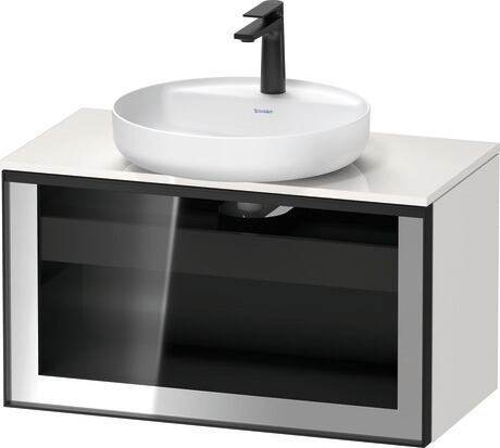 Console vanity unit wall-mounted, VT479002222601G Front: Parsol grey, Corpus: White High Gloss, Decor, Console: White High Gloss, Decor, Handle Graphite, Interior lighting: Integrated