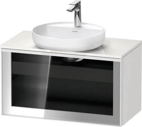 Console vanity unit wall-mounted, VT479002222601W Front: Parsol grey, Corpus: White High Gloss, Decor, Console: White High Gloss, Decor, Handle White, Interior lighting: Integrated