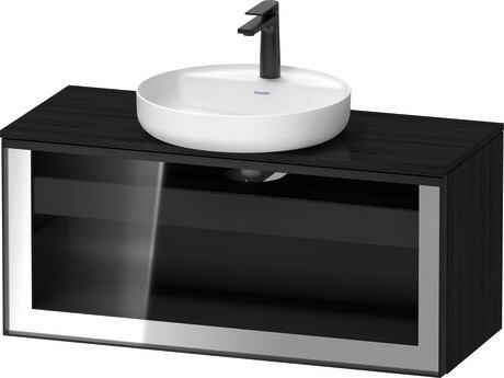Console vanity unit wall-mounted, VT479101616601G Front: Parsol grey, Corpus: Black oak Matt, Decor, Console: Black oak Matt, Decor, Handle Graphite, Interior lighting: Integrated