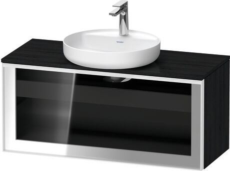 Console vanity unit wall-mounted, VT479101616601W Front: Parsol grey, Corpus: Black oak Matt, Decor, Console: Black oak Matt, Decor, Handle White, Interior lighting: Integrated