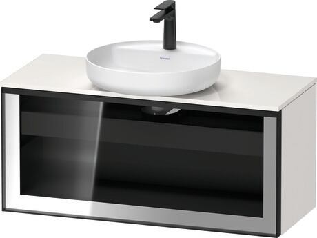 Console vanity unit wall-mounted, VT479102222601G Front: Parsol grey, Corpus: White High Gloss, Decor, Console: White High Gloss, Decor, Handle Graphite, Interior lighting: Integrated