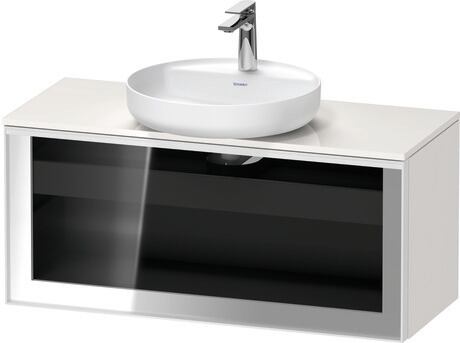 Console vanity unit wall-mounted, VT479102222601W Front: Parsol grey, Corpus: White High Gloss, Decor, Console: White High Gloss, Decor, Handle White, Interior lighting: Integrated