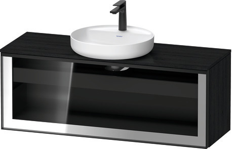 Console vanity unit wall-mounted, VT479201616601G Front: Parsol grey, Corpus: Black oak Matt, Decor, Console: Black oak Matt, Decor, Handle Graphite, Interior lighting: Integrated