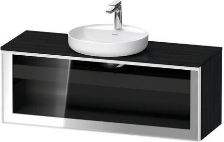 Console vanity unit wall-mounted, VT479201616601W Front: Parsol grey, Corpus: Black oak Matt, Decor, Console: Black oak Matt, Decor, Handle White, Interior lighting: Integrated