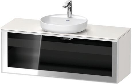 Console vanity unit wall-mounted, VT479202222701W Front: Parsol grey, Corpus: White High Gloss, Decor, Console: White High Gloss, Decor, Handle White, Interior lighting: Integrated