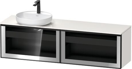 Console vanity unit wall-mounted, VT4793L2222601G Front: Parsol grey, Corpus: White High Gloss, Decor, Console: White High Gloss, Decor, Handle Graphite, Interior lighting: Integrated