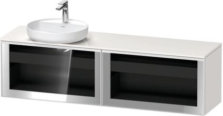 Console vanity unit wall-mounted, VT4793L2222601W Front: Parsol grey, Corpus: White High Gloss, Decor, Console: White High Gloss, Decor, Handle White, Interior lighting: Integrated