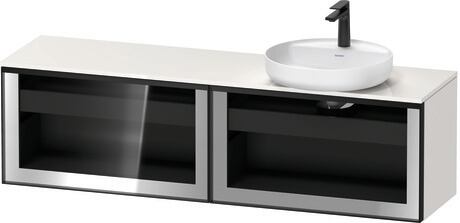 Console vanity unit wall-mounted, VT4793R2222701G Front: Parsol grey, Corpus: White High Gloss, Decor, Console: White High Gloss, Decor, Handle Graphite, Interior lighting: Integrated