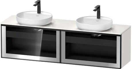 Console vanity unit wall-mounted, VT4794B2222601G Front: Parsol grey, Corpus: White High Gloss, Decor, Console: White High Gloss, Decor, Handle Graphite, Interior lighting: Integrated