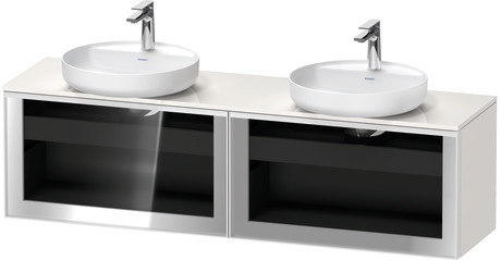 Console vanity unit wall-mounted, VT4794B2222601W Front: Parsol grey, Corpus: White High Gloss, Decor, Console: White High Gloss, Decor, Handle White, Interior lighting: Integrated
