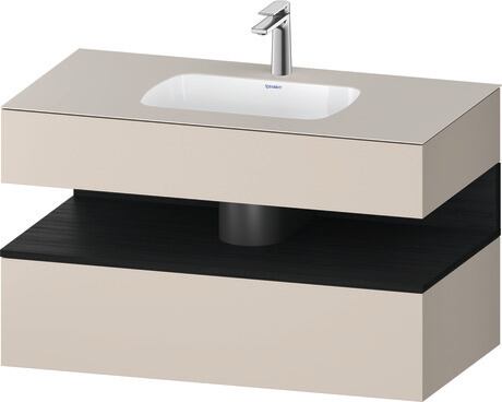 Built-in basin with console vanity unit, QA4786016910000 Front: Black oak Matt, Decor, Corpus: taupe Matt, Decor, Console: taupe Matt, Lacquer