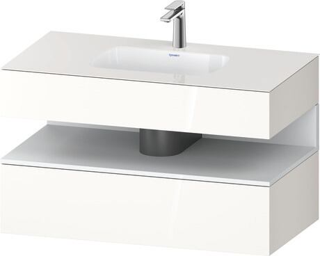 Built-in basin with console vanity unit, QA4786018220000 Front: White Matt, Decor, Corpus: White High Gloss, Decor, Console: White High Gloss, Lacquer