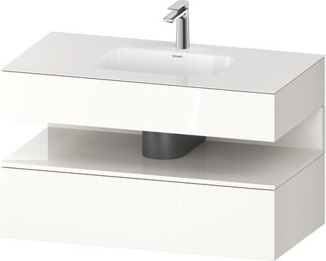 Built-in basin with console vanity unit, QA4786022226010 Front: White High Gloss, Decor, Corpus: White High Gloss, Decor, Console: White High Gloss, Lacquer, Niche lighting Integrated