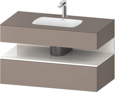 Built-in basin with console vanity unit, QA4786022430000 Front: White High Gloss, Decor, Corpus: Basalte Matt, Decor, Console: Basalte Matt, Lacquer