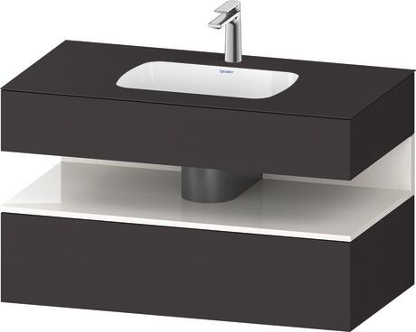 Built-in basin with console vanity unit, QA4786022800000 Front: White High Gloss, Decor, Corpus: Graphite Super Matt, Decor, Console: Graphite Super Matt, Lacquer