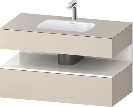 Built-in basin with console vanity unit, QA4786022830000 Front: White High Gloss, Decor, Corpus: taupe Super Matt, Decor, Console: taupe Super Matt, Lacquer