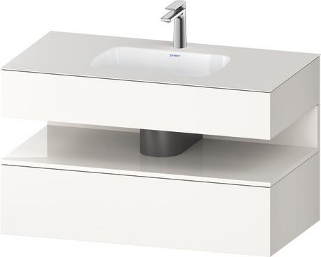 Built-in basin with console vanity unit, QA4786022840000 Front: White High Gloss, Decor, Corpus: White Super Matt, Decor, Console: White Super Matt, Lacquer