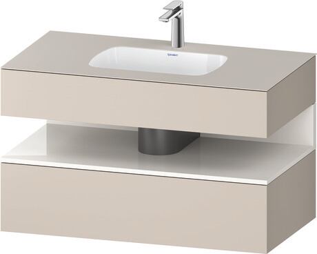Built-in basin with console vanity unit, QA4786022910000 Front: White High Gloss, Decor, Corpus: taupe Matt, Decor, Console: taupe Matt, Lacquer