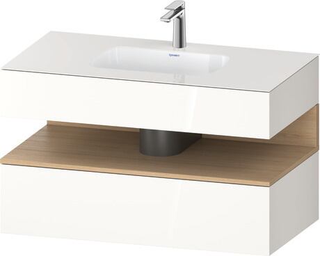 Built-in basin with console vanity unit, QA4786030220000 Front: Natural oak Matt, Decor, Corpus: White High Gloss, Decor, Console: White High Gloss, Lacquer