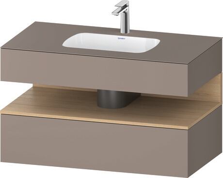 Built-in basin with console vanity unit, QA4786030430000 Front: Natural oak Matt, Decor, Corpus: Basalte Matt, Decor, Console: Basalte Matt, Lacquer