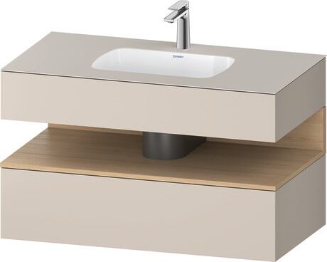 Built-in basin with console vanity unit, QA4786030910000 Front: Natural oak Matt, Decor, Corpus: taupe Matt, Decor, Console: taupe Matt, Lacquer