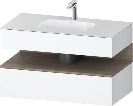 Built-in basin with console vanity unit, QA4786035180000 Front: Oak terra Matt, Decor, Corpus: White Matt, Decor, Console: White Matt, Lacquer