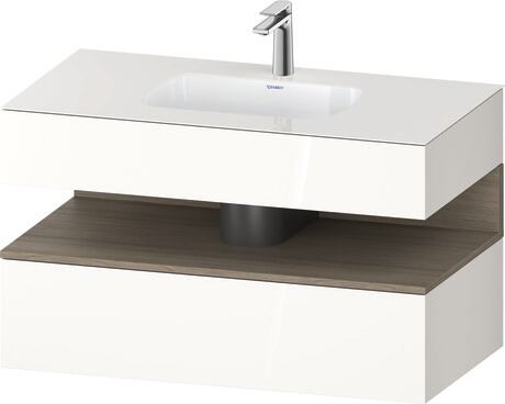 Built-in basin with console vanity unit, QA4786035220000 Front: Oak terra Matt, Decor, Corpus: White High Gloss, Decor, Console: White High Gloss, Lacquer