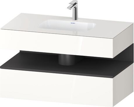 Built-in basin with console vanity unit, QA4786049220000 Front: Graphite Matt, Decor, Corpus: White High Gloss, Decor, Console: White High Gloss, Lacquer