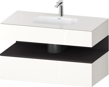 Built-in basin with console vanity unit, QA4786080220000 Front: Graphite Super Matt, Decor, Corpus: White High Gloss, Decor, Console: White High Gloss, Lacquer