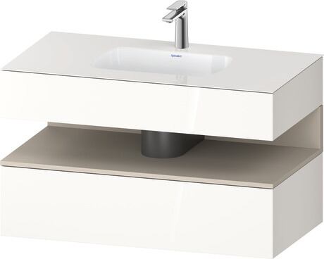 Built-in basin with console vanity unit, QA4786083220000 Front: taupe Super Matt, Decor, Corpus: White High Gloss, Decor, Console: White High Gloss, Lacquer