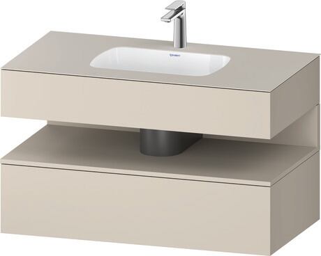 Built-in basin with console vanity unit, QA4786083836010 Front: taupe Super Matt, Decor, Corpus: taupe Super Matt, Decor, Console: taupe Super Matt, Lacquer, Niche lighting Integrated