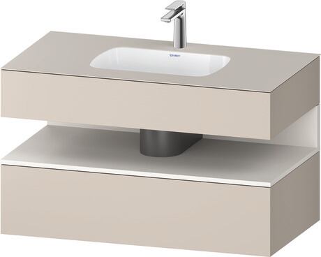 Built-in basin with console vanity unit, QA4786084910000 Front: White Super Matt, Decor, Corpus: taupe Matt, Decor, Console: taupe Matt, Lacquer