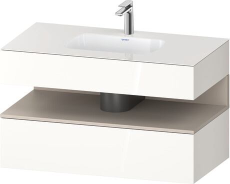Built-in basin with console vanity unit, QA4786091220000 Front: taupe Matt, Decor, Corpus: White High Gloss, Decor, Console: White High Gloss, Lacquer