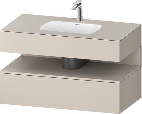 Built-in basin with console vanity unit, QA4786091916010 Front: taupe Matt, Decor, Corpus: taupe Matt, Decor, Console: taupe Matt, Lacquer, Niche lighting Integrated