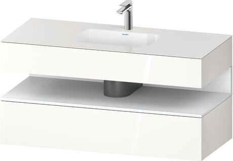 Built-in basin with console vanity unit, QA4787018220000 Front: White Matt, Decor, Corpus: White High Gloss, Decor, Console: White High Gloss, Lacquer