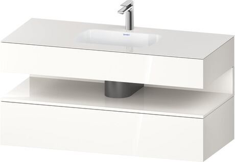Built-in basin with console vanity unit, QA4787022227010 Front: White High Gloss, Decor, Corpus: White High Gloss, Decor, Console: White High Gloss, Lacquer, Niche lighting Integrated