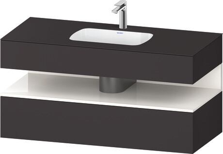 Built-in basin with console vanity unit, QA4787022800000 Front: White High Gloss, Decor, Corpus: Graphite Super Matt, Decor, Console: Graphite Super Matt, Lacquer