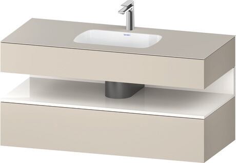 Built-in basin with console vanity unit, QA4787022830000 Front: White High Gloss, Decor, Corpus: taupe Super Matt, Decor, Console: taupe Super Matt, Lacquer