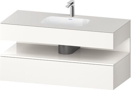 Built-in basin with console vanity unit, QA4787022840000 Front: White High Gloss, Decor, Corpus: White Super Matt, Decor, Console: White Super Matt, Lacquer