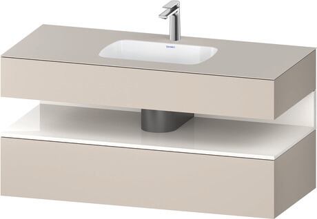Built-in basin with console vanity unit, QA4787022910000 Front: White High Gloss, Decor, Corpus: taupe Matt, Decor, Console: taupe Matt, Lacquer
