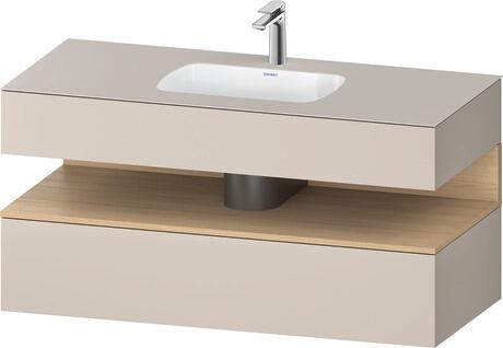 Built-in basin with console vanity unit, QA4787030910000 Front: Natural oak Matt, Decor, Corpus: taupe Matt, Decor, Console: taupe Matt, Lacquer