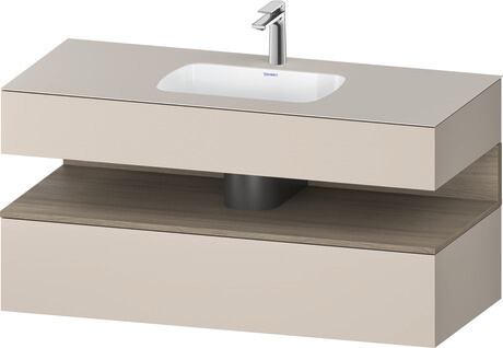 Built-in basin with console vanity unit, QA4787035910000 Front: Oak terra Matt, Decor, Corpus: taupe Matt, Decor, Console: taupe Matt, Lacquer